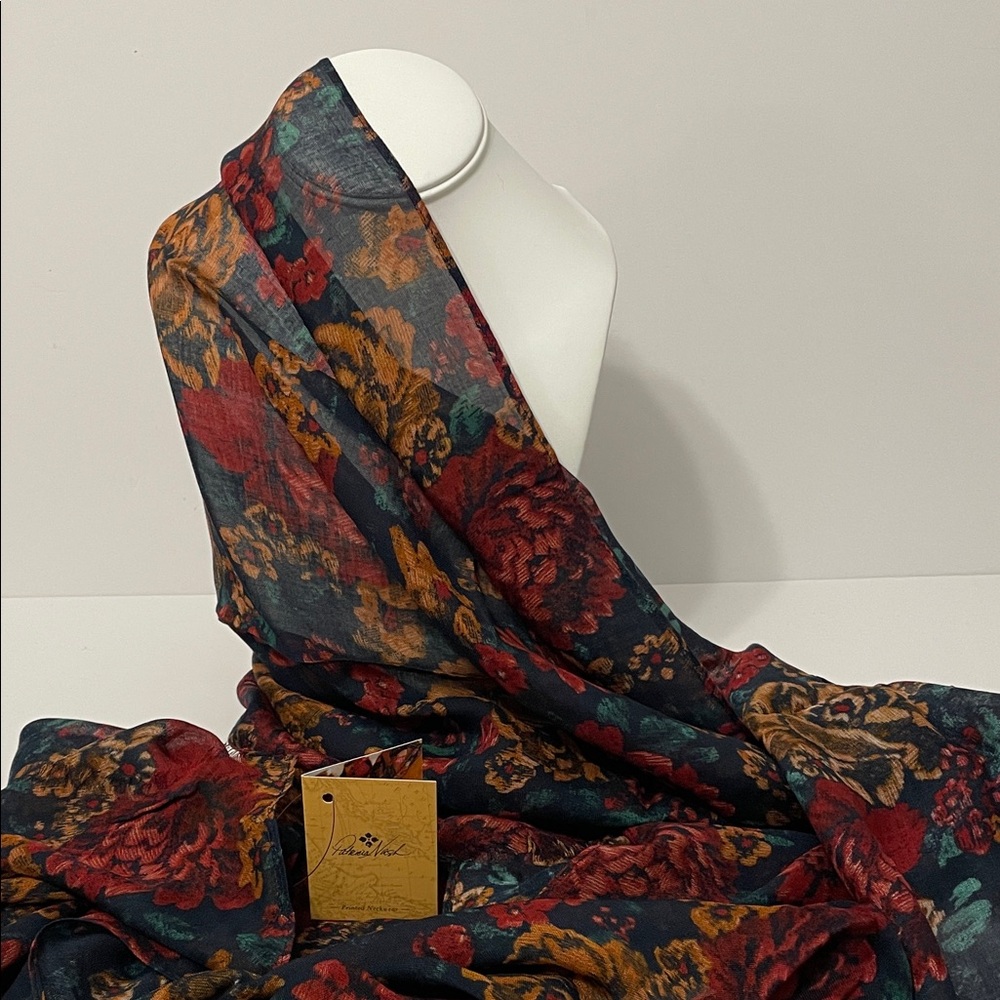 Patricia Nash Floral Shear Tapestry Scarf - Red, Blue, Gold - Picture 5 of 15